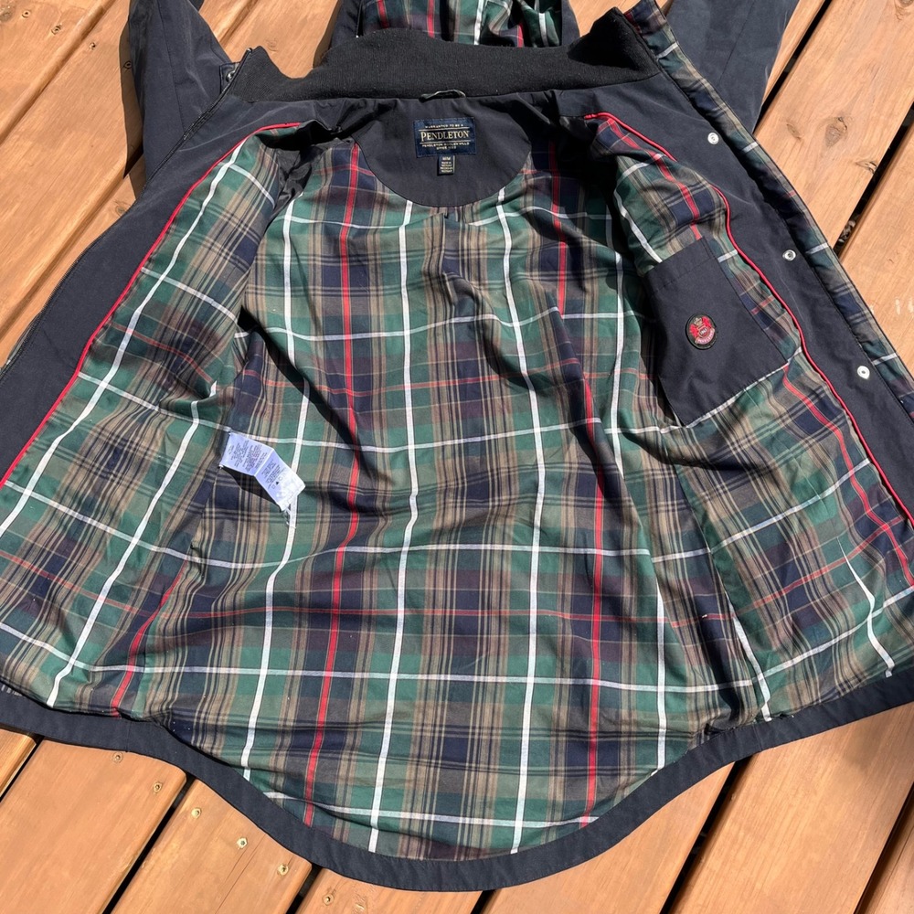 Pendleton Rain Coat Jacket Navy Blue Plaid Lined Hooded Womens Medium - Picture 5 of 5